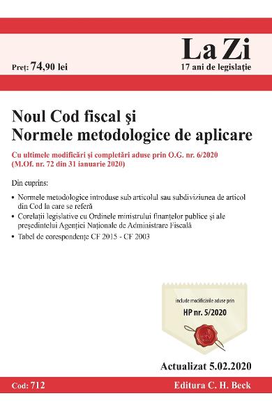 Noul cod fiscal si normele metodologice de aplicare Act. 5.02.2020